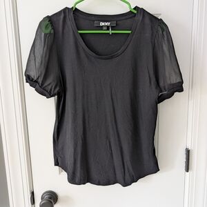 DKNY Black Top with Sheer Sleeves